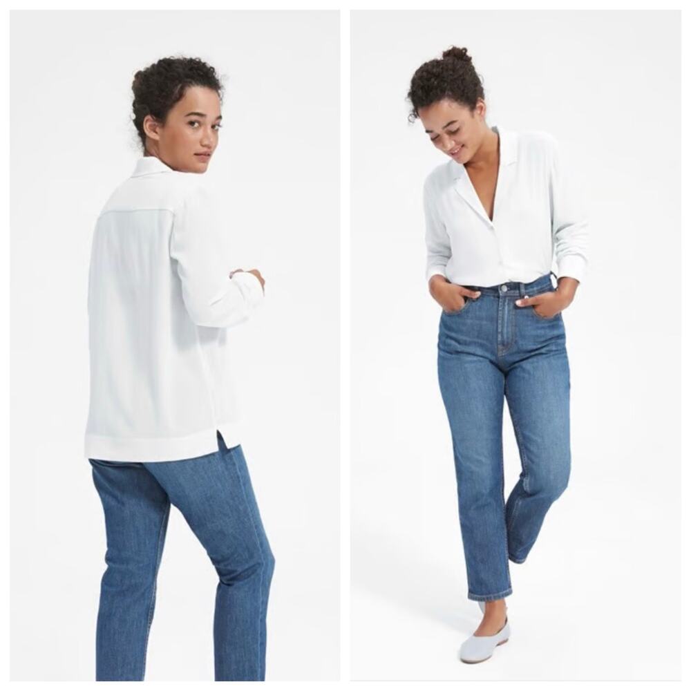 🧺 5 for $25 Sale NWT Everlane Clean Silk Notched Button Down Shirt Size 00 Gray